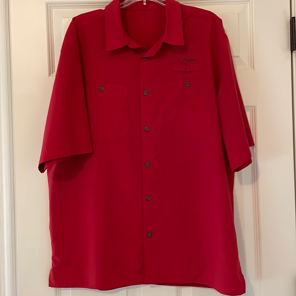 Cherry Red Jawbone PFG Short Sleeve button down shirt